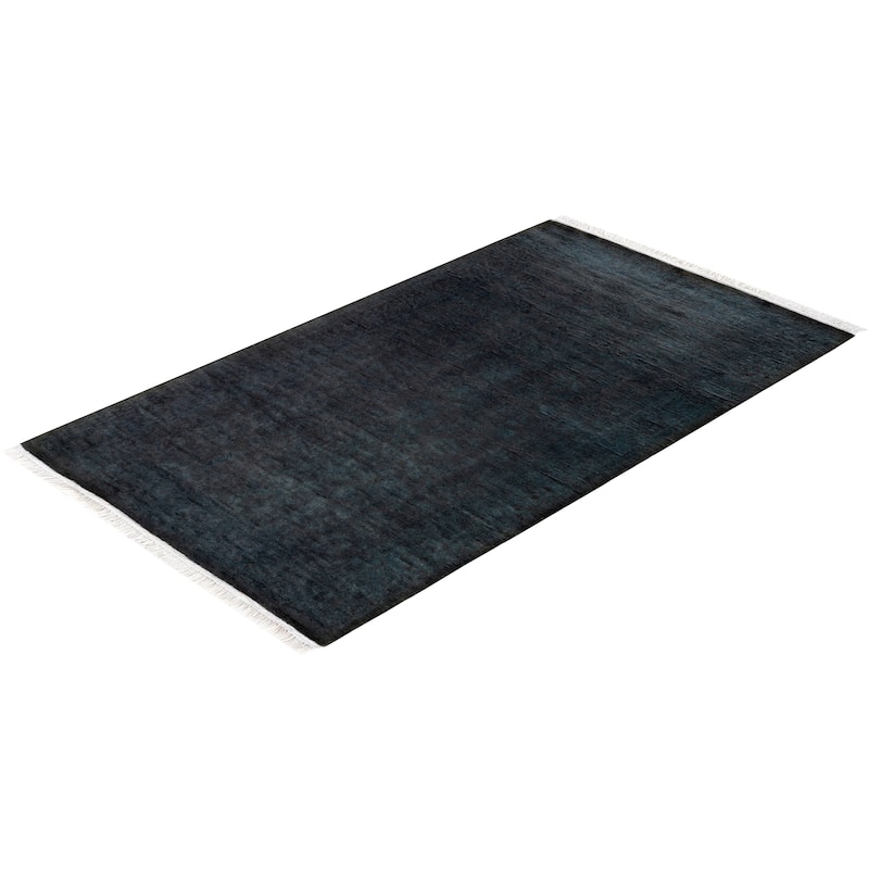 Overton Hand Knotted Wool Vintage Inspired Modern Contemporary Overdyed Black Area Rug - 3' 1" x 5' 3"
