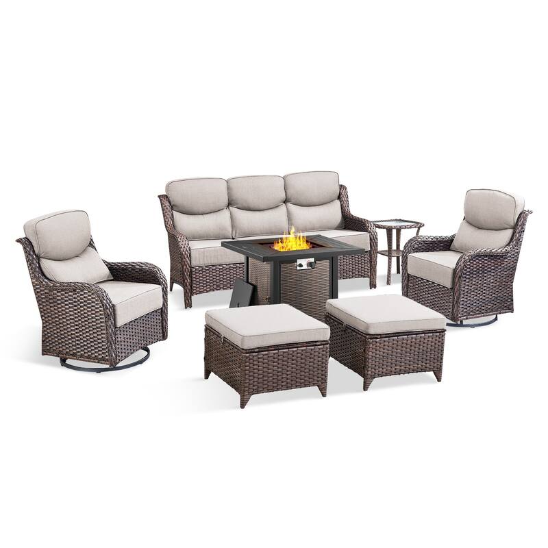 Pocassy 30 Inch Fire Pit Table with Sofa Swivel Chair Set