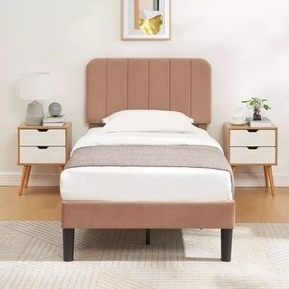 Twin Platform Velvet Bed Frame with Adjustable Upholstered Coffee - Bed ...