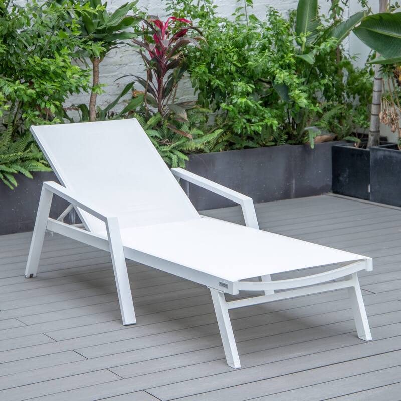Modern Patio Chaise Lounge Chair With Arms WeatherResistant Aluminum