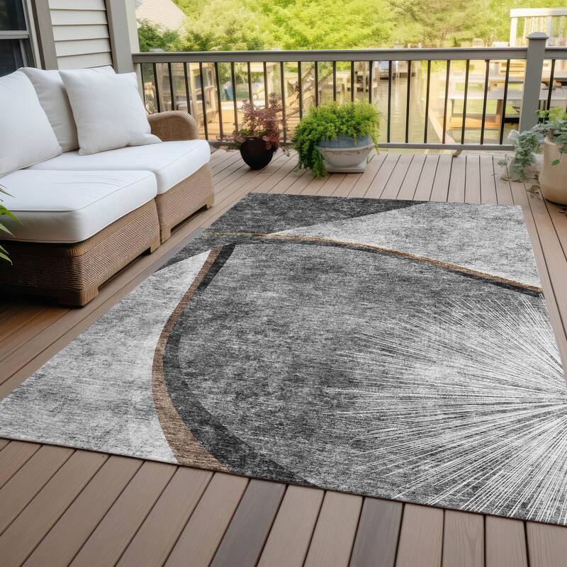 Machine Washable Indoor/ Outdoor Chantille Abstract Rug