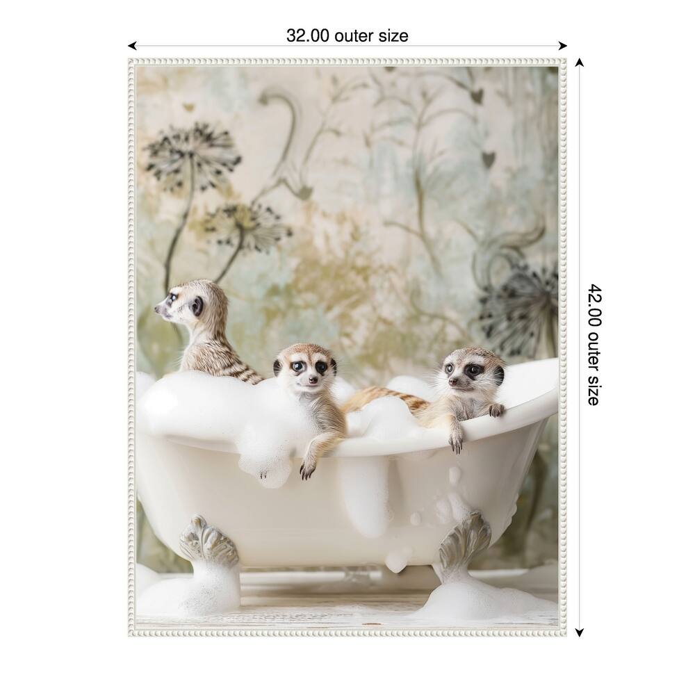 Meerkat Bubble Bath by Niky Rahner Framed Canvas Wall Art