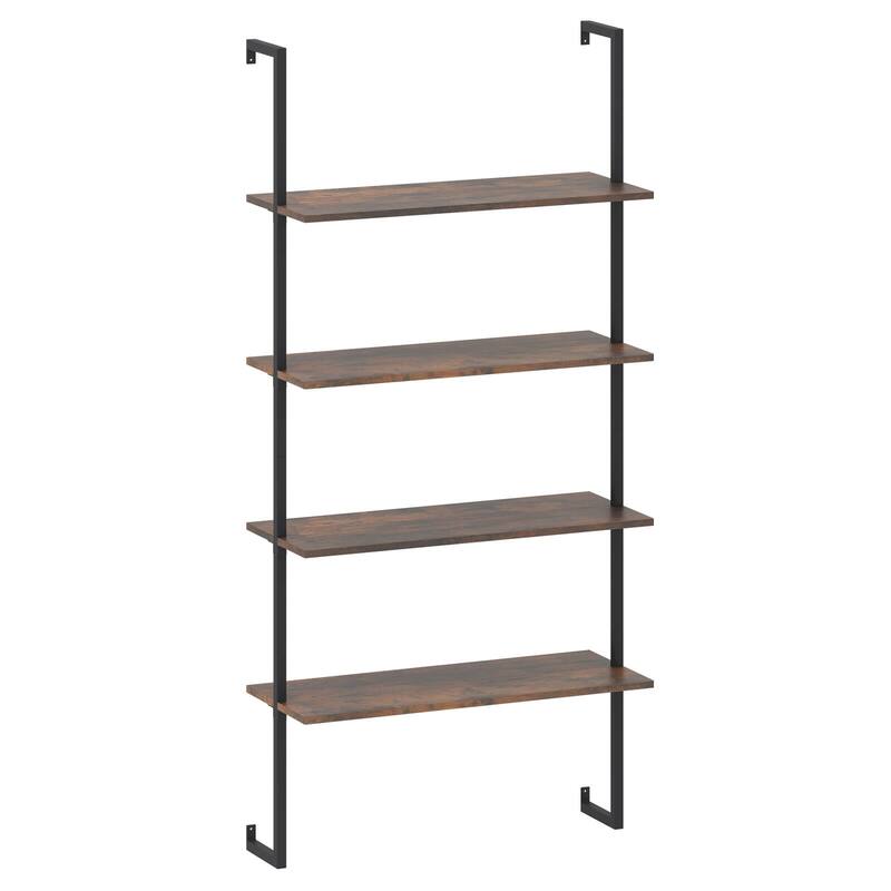 Costway 4-Tier Ladder Shelf Bookshelf Industrial Wall Shelf w/Metal - 30'' x 12'' x 64''