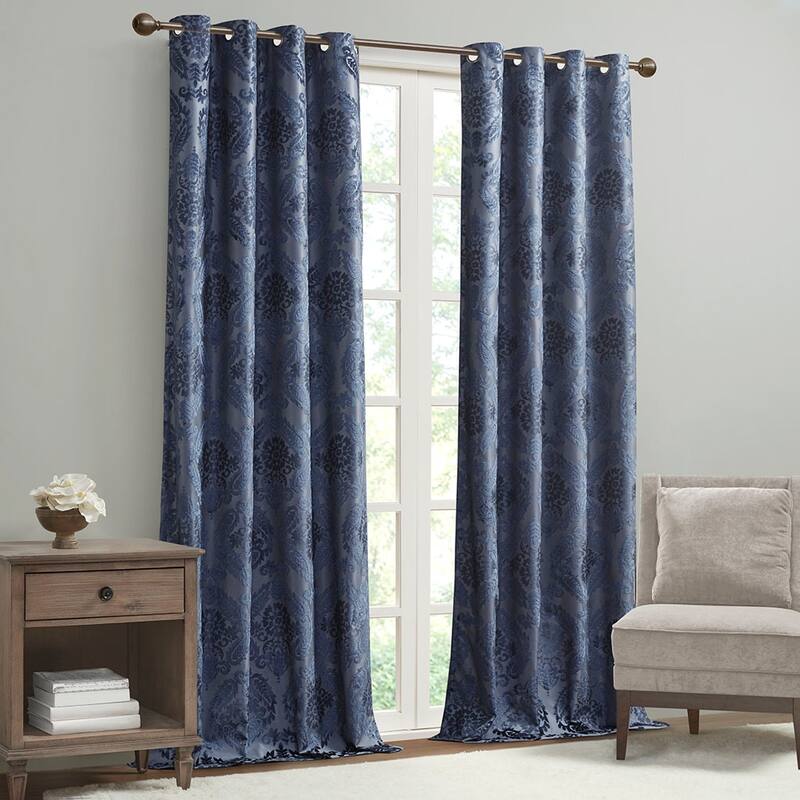 Knitted Jacquard Paisley Total Blackout Grommet Top Curtain Panel(Only 1 Pc Panel)