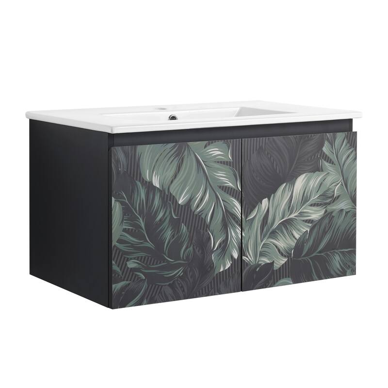 30" Floating Wall-Mounted Bathroom Vanity with Soft-Close Door Hinges, Ceramic Sink & Ample Storage