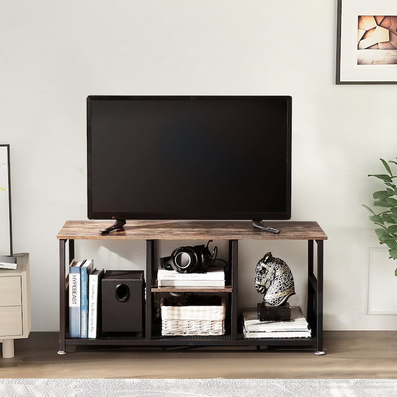 VECELO Industrial TV Stand for Televisions up to 80 Inch,70" Entertainment Center with Open Storage Shelves,Console Table