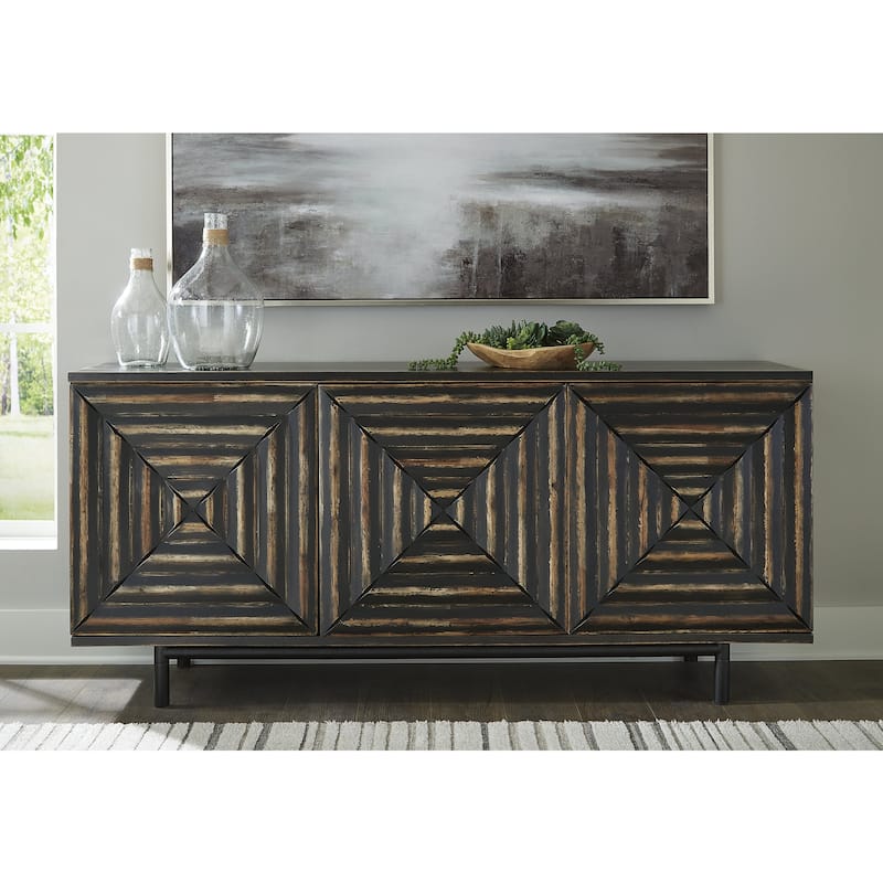 Signature Design by Ashley Fair Ridge Distressed Black Accent Cabinet - 72"W x 18"D x 32"H