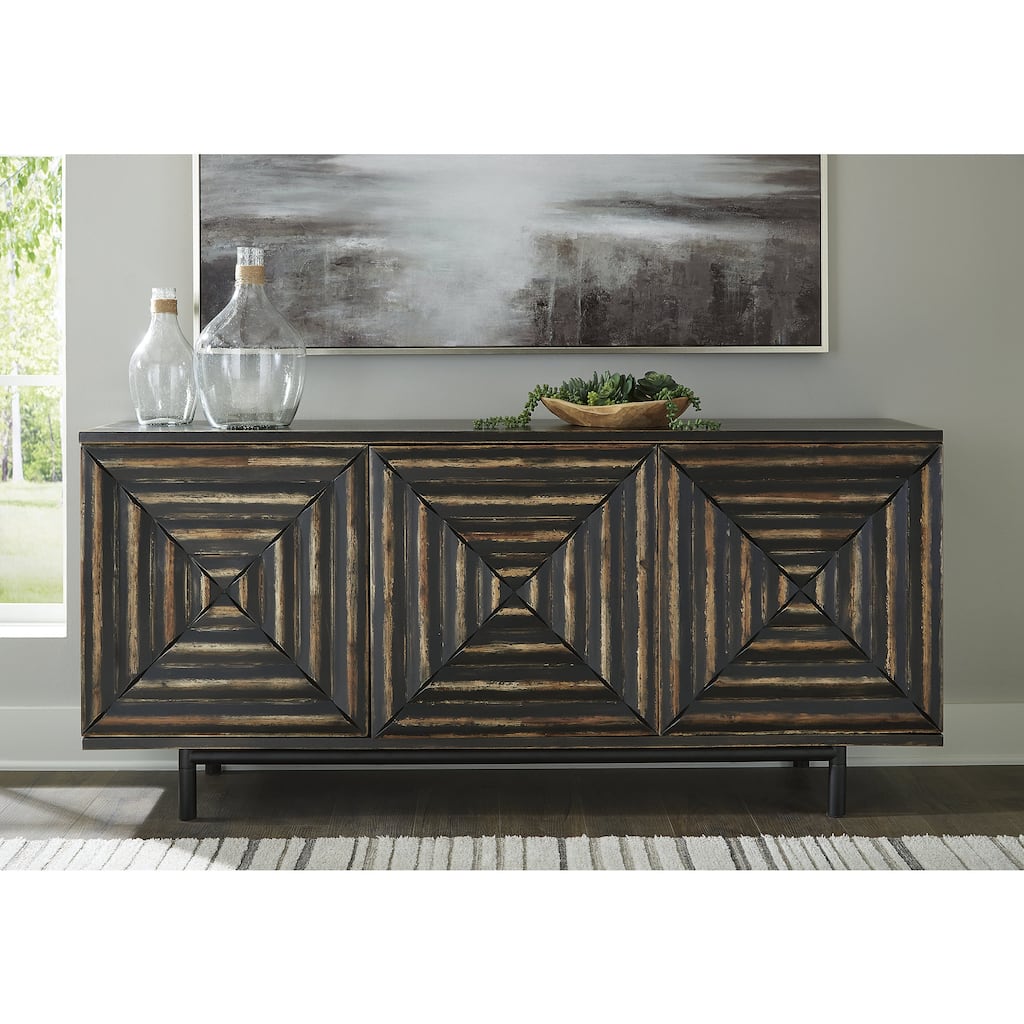 Signature Design by Ashley Fair Ridge Distressed Black Accent Cabinet - 72"W x 18"D x 32"H