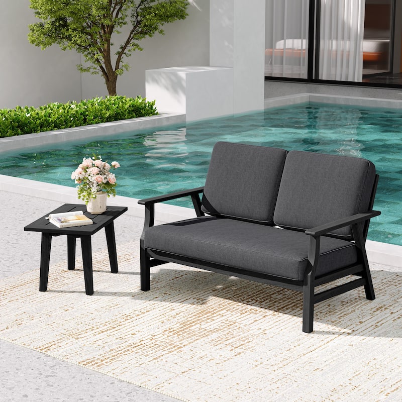 2-Piece Teak Outdoor Loveseat Set with Table.