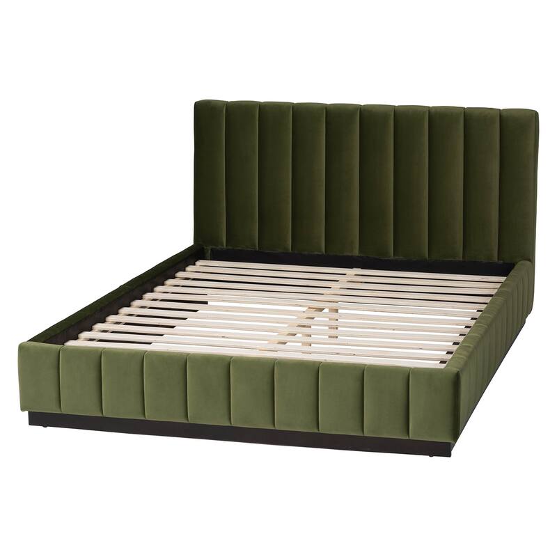Granger Velvet Upholstered Platform Bed with Channel Tufted Headboard, Modern Low Profile Bed Frame