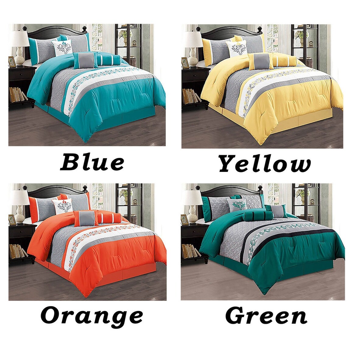 This comfortable square and best comforter set, king size, made of fine cloth, can be easily washed. 7 pc comforter set cal king size floral modern style with bed skirt pillow shams square pillow breakfast cushion neck roll