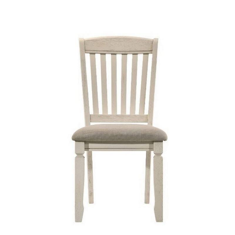 18 Inch Dining Chair, Fabric Padded Seat, Slatted, Set of 2, Antique White - 18 L x 18 W x 39 H Inches