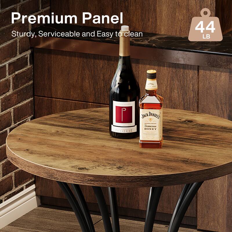 23.6" Small Round Bar Table, Cocktail Table with Curved Metal Base
