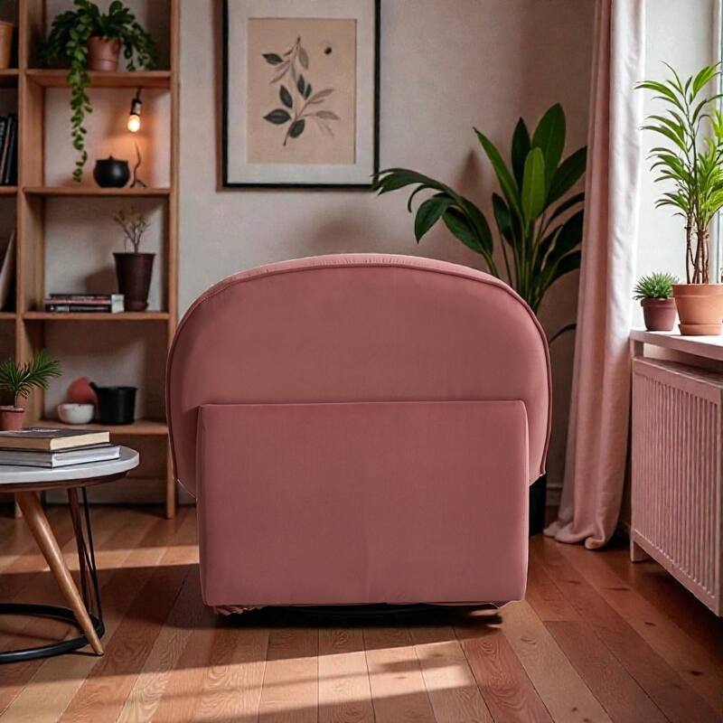 Swivel Accent Chair with 360 Degree Metal Base, Velvet Upholstered Pumpkin Chair for Living Room Bedroom