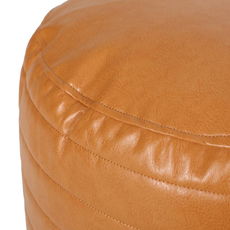 Baddow Contemporary Faux Leather Channel Stitch Pouf by Christopher Knight Home