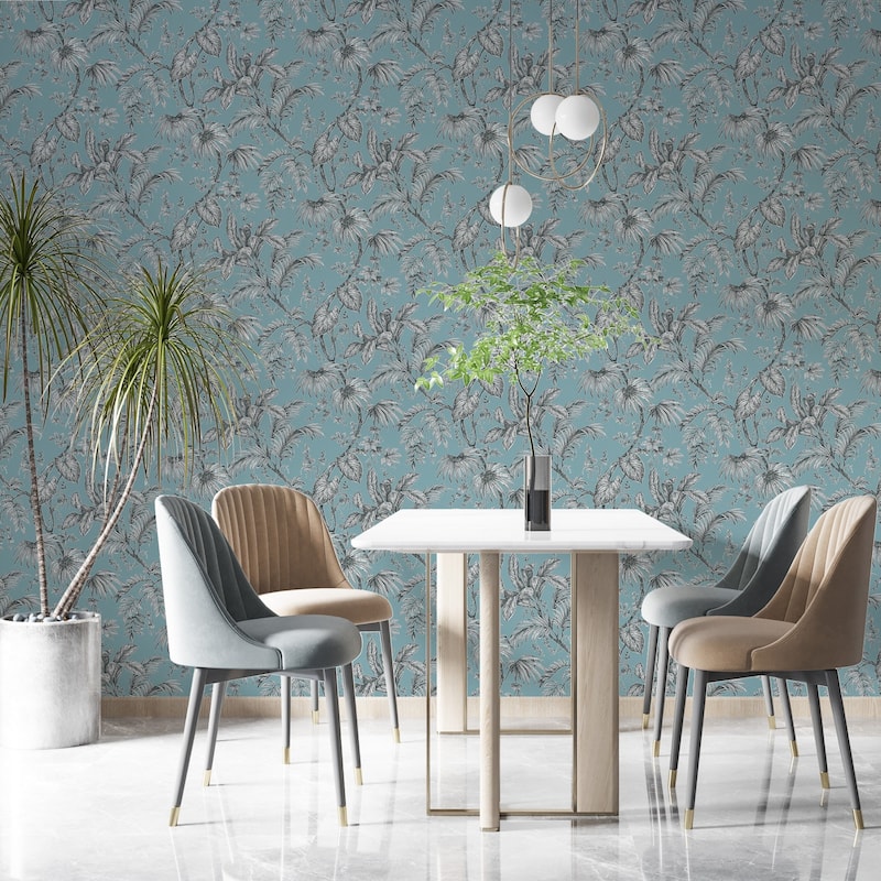 Galerie Wallcoverings Large Palm Leaves And Stems Vinyl on Non-woven Wallpaper Roll