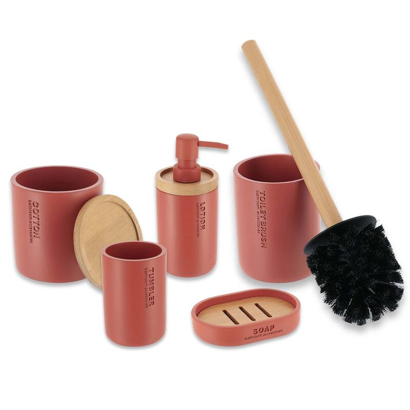 Bathroom Essentials Set Natural Bamboo Bath Set Accessories 5 pieces