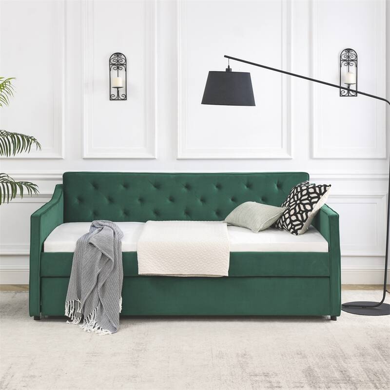 Twin Size Daybed with Twin Size Trundle Upholstered Tufted Sofa Bed