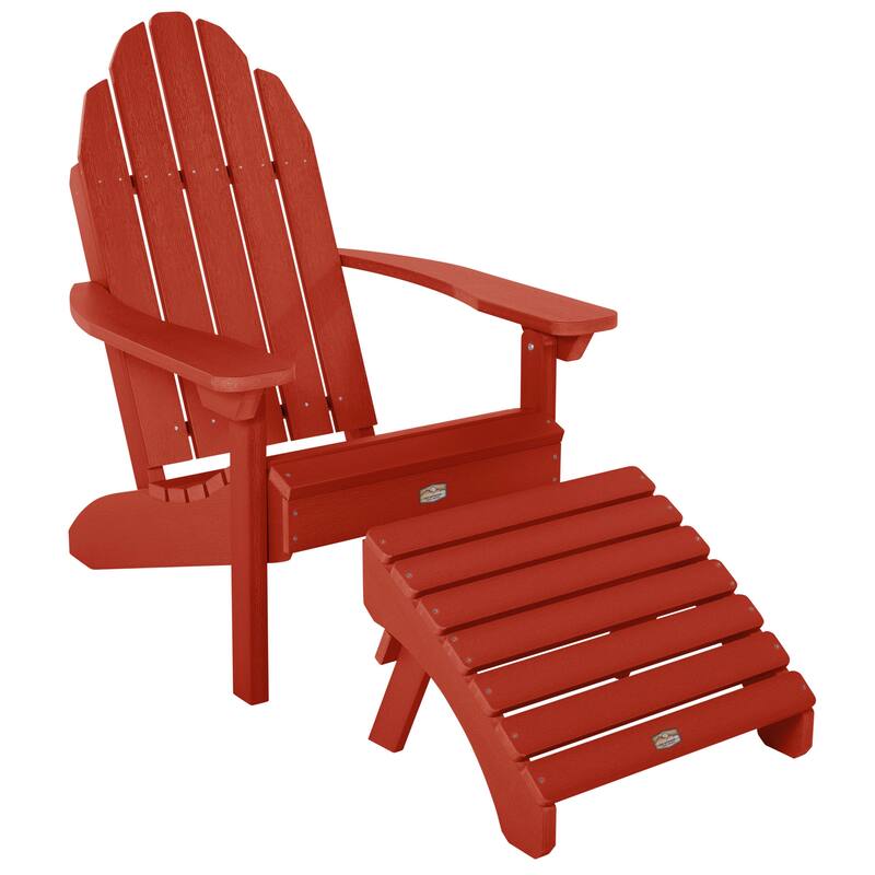 HIGHWOOOD Essential Adirondack Chair with Folding Ottoman - Rustic Red