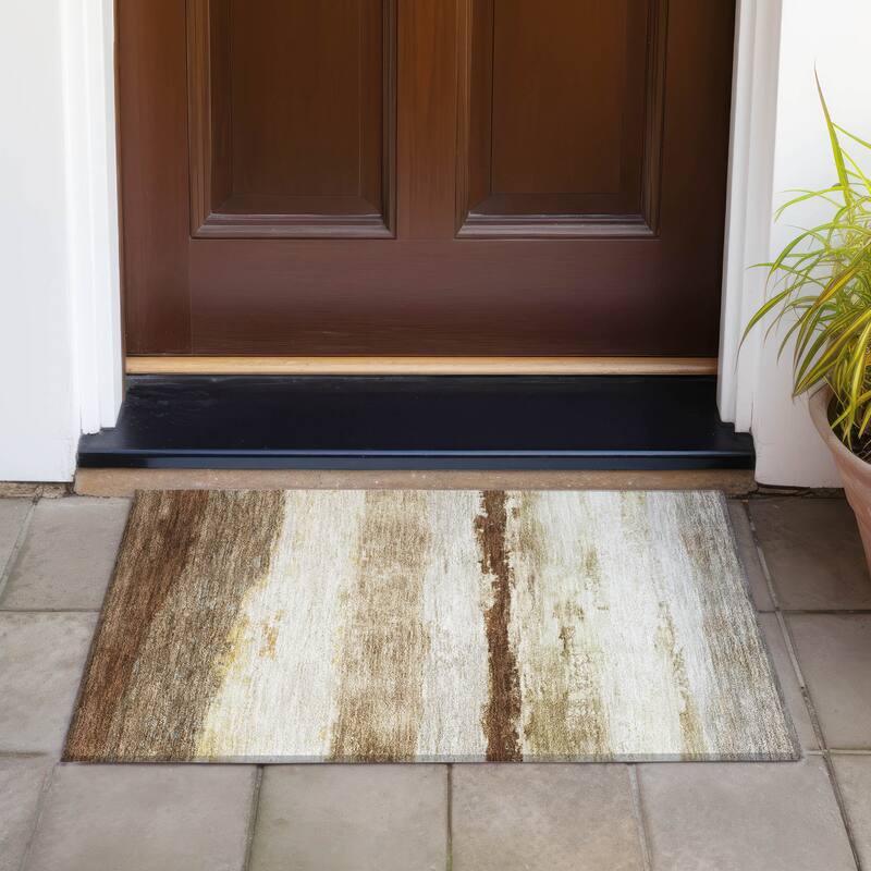 Machine Washable Indoor/Outdoor Watercolor Ombre Chantille Rug - Brown - 1'8" x 2'6"