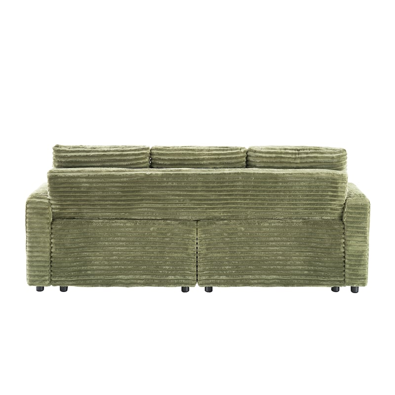 80-inch Green Corduroy Two-in-one Folding Sofa with Cup Holder and Pillow