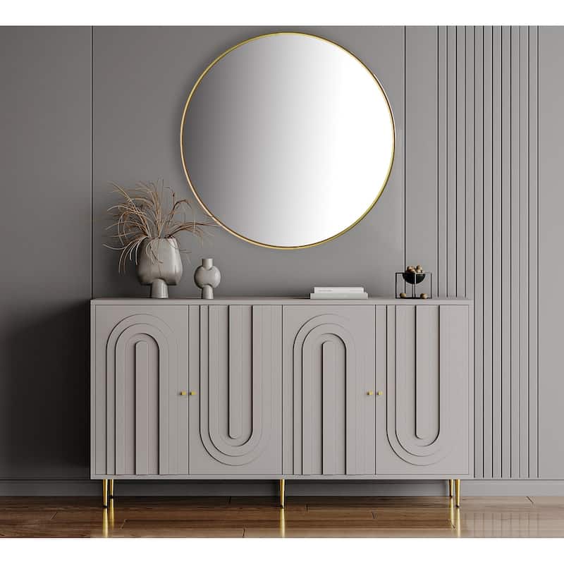 Modern Gray Lacquered 4 Door Wooden Cabinet Sideboard Buffet Server Cabinet