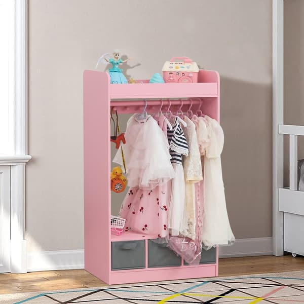 slide 2 of 15, Costume RackOpen Hanging Armoire Closet with Mirror-PINK Pink