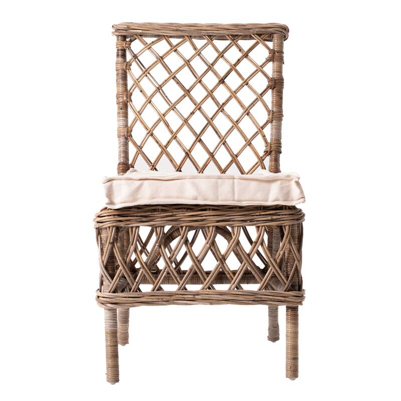 HomeRoots Set of Two Cream And Natural Rattan Cross Back Dining Parsons Chairs