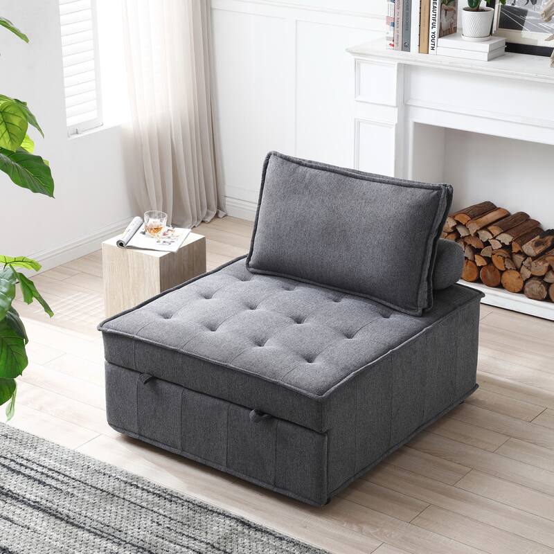 Multipurpose Linen Fabric Ottoman Lazy Sofa Pulling Out Sofa Bed