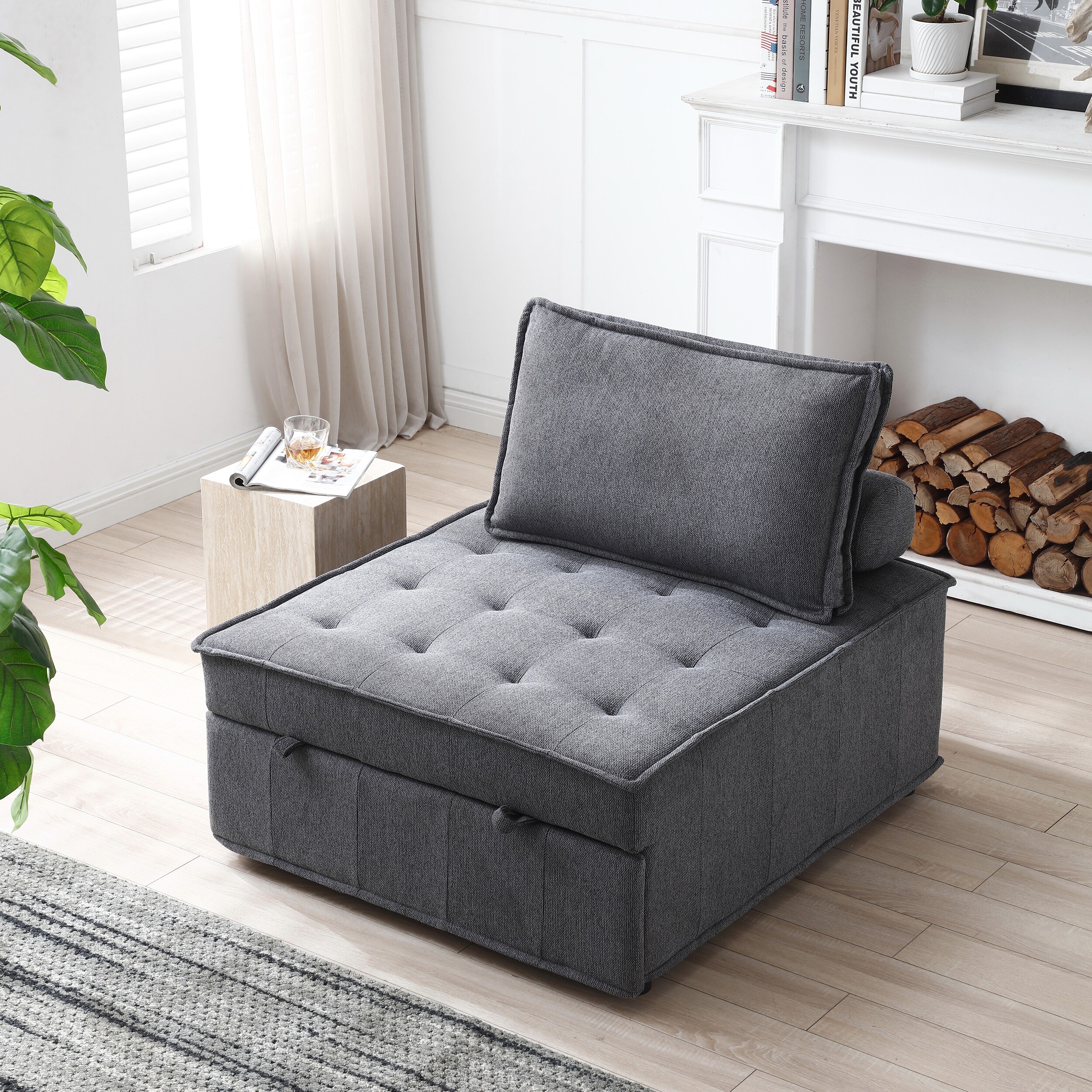 Space Saving Linen Ottoman Sofa Bed Converts from Chair to Bed Bed Bath Beyond 41991237