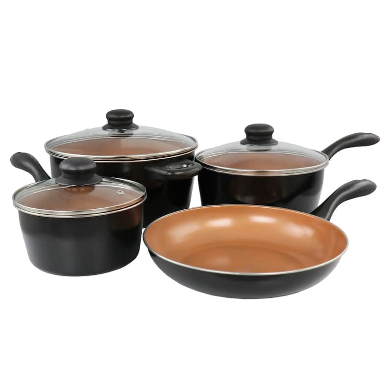 7 Piece Carbon Steel Nonstick Cookware Set in Black and Copper - Black
