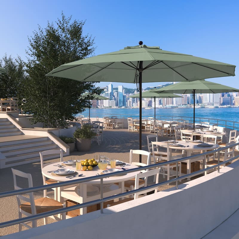 California Umbrella 11' Rd Aluminum Frame, Fiberglass Rib Patio Umbrella, Push Open, Bronze Finish, Sunbrella Fabric