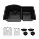 preview thumbnail 1 of 11, Lexicon Platinum Quartz 32 Inch 70/30 Double Bowl Kitchen Sink with Bottom Grids and Strainers and Disposal Flange Galaxy Black