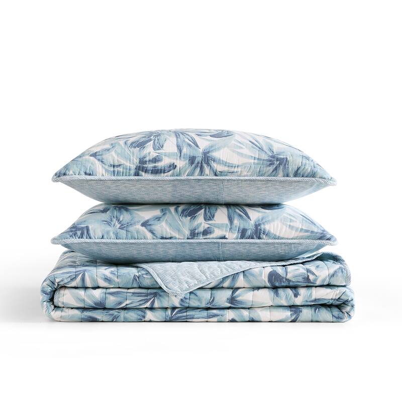 Tommy Bahama Aubrey Botanical Lightweight Reversible Cotton Quilt (Blue, 3 Piece Set)