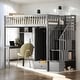preview thumbnail 2 of 17, Playhouse Inspired Twin size Loft Bed with Bookshelf, Drawers, Desk and Wardrobe, Sturdy Construction & Unique Design, Grey