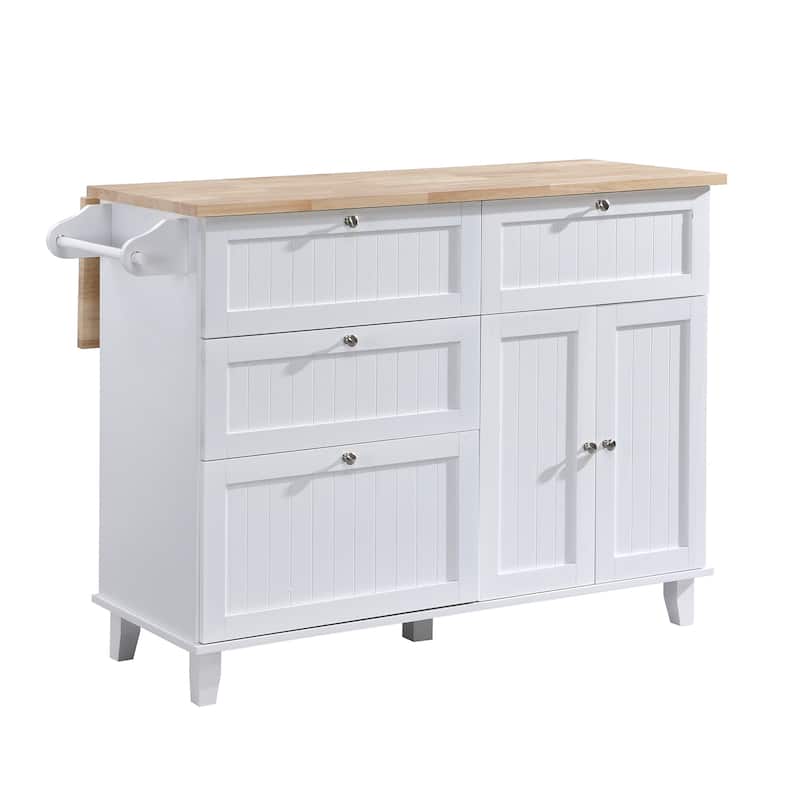 Farmhouse Kitchen Island Set with Folding Boards, 2 Seats, 4 Drawer Storage and Towel Rack, for Kitchen, White+Rustic Brown