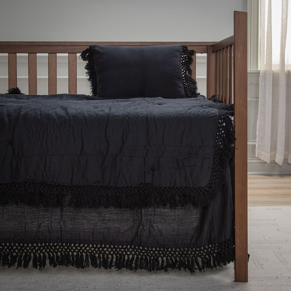 slide 2 of 6, Rizzy Home Tatum Solid Crib Skirt Black - 26" X 51"