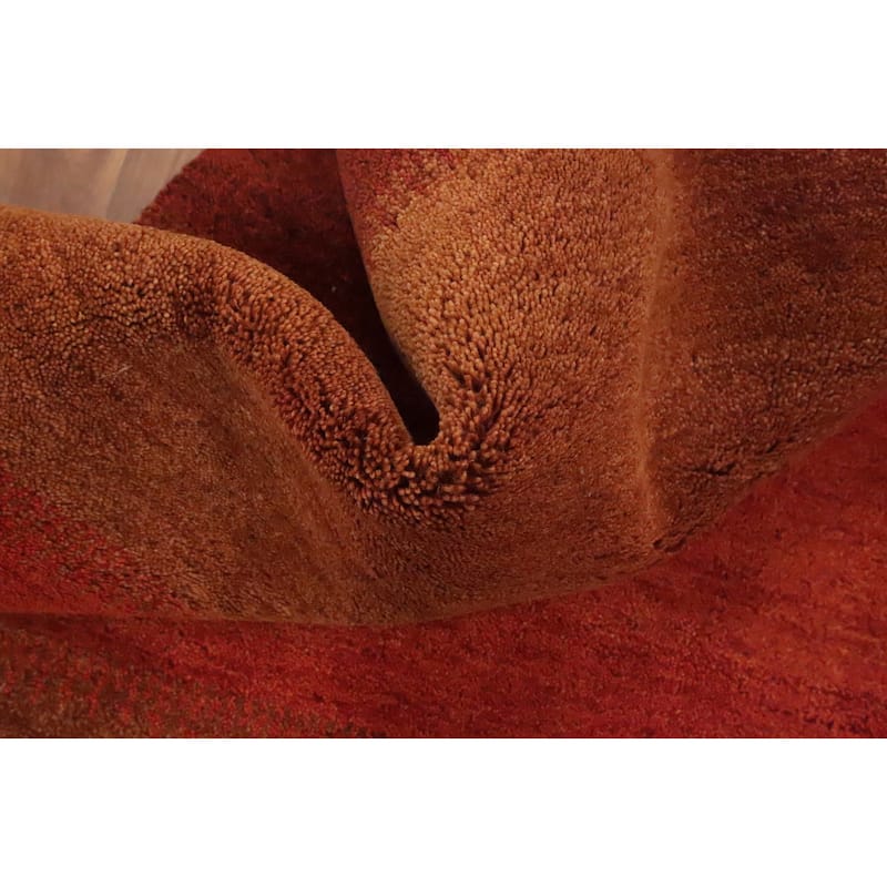 Hand Knotted Oriental 100% Wool Carpet Modern Stripe Oranges & Rust Gabbeh Area Rug - 10' 1'' X 8' 3''