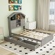 preview thumbnail 12 of 69, Wooden platform bed with house shaped storage headboard and drawers