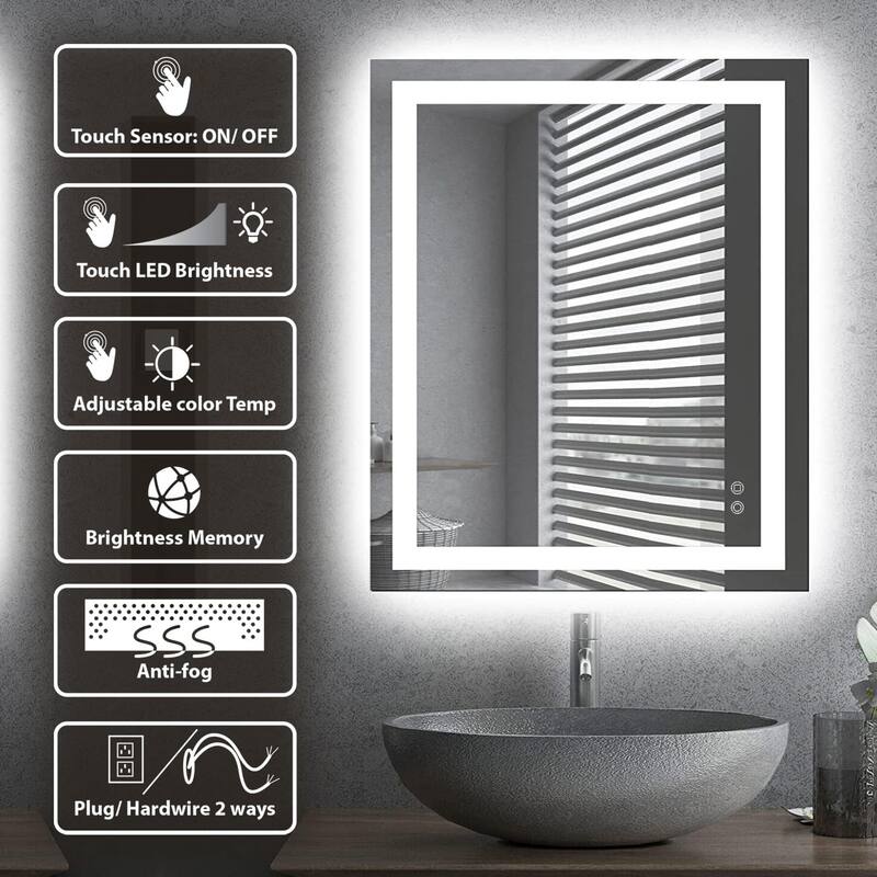 Dyconn Faucet Edison Wall-mounted LED Backlit Tri-Color Mirror - Clear