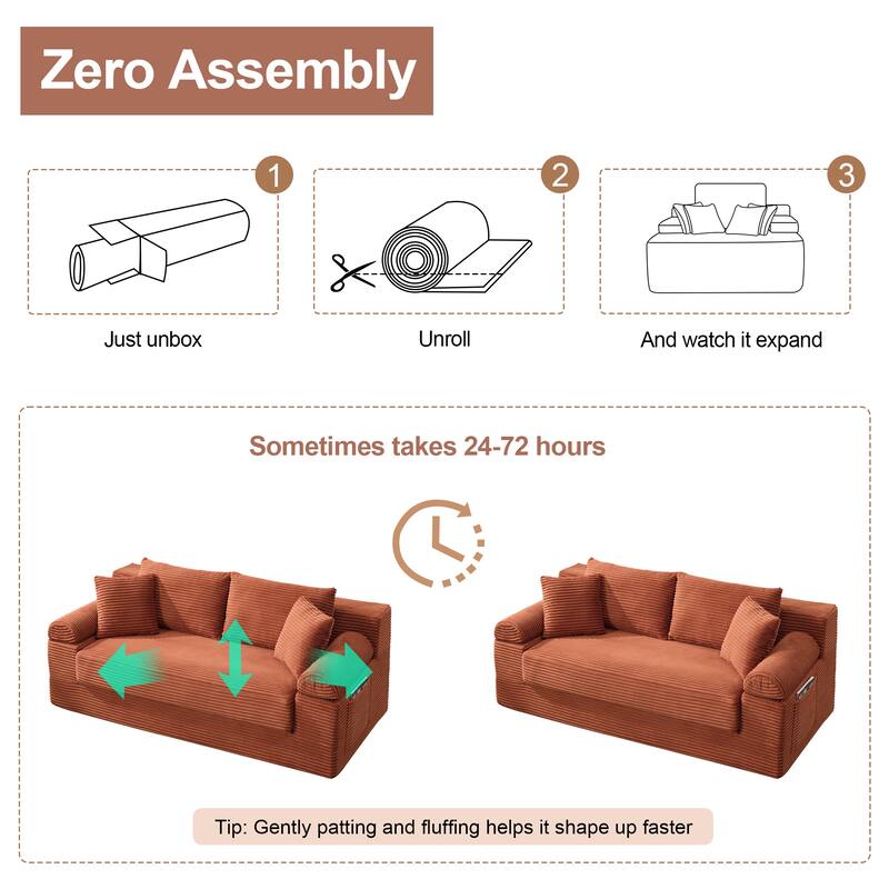 78" W Convertible Sleeper Sofa Bed Corduroy Loveseat with Pillows