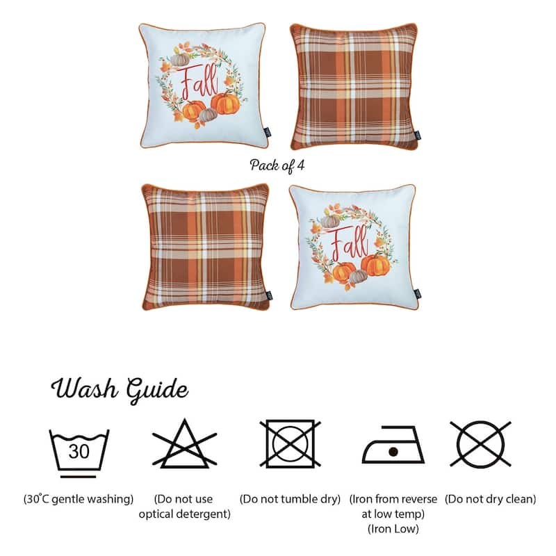 Fall Thanksgiving Decorative Throw Pillow Plaid & Pumpkins Set of 4
