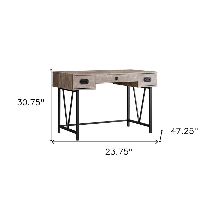 Brown Wood Computer Desk with 2 Drawers, Metal Base and 47 inches Rectangular