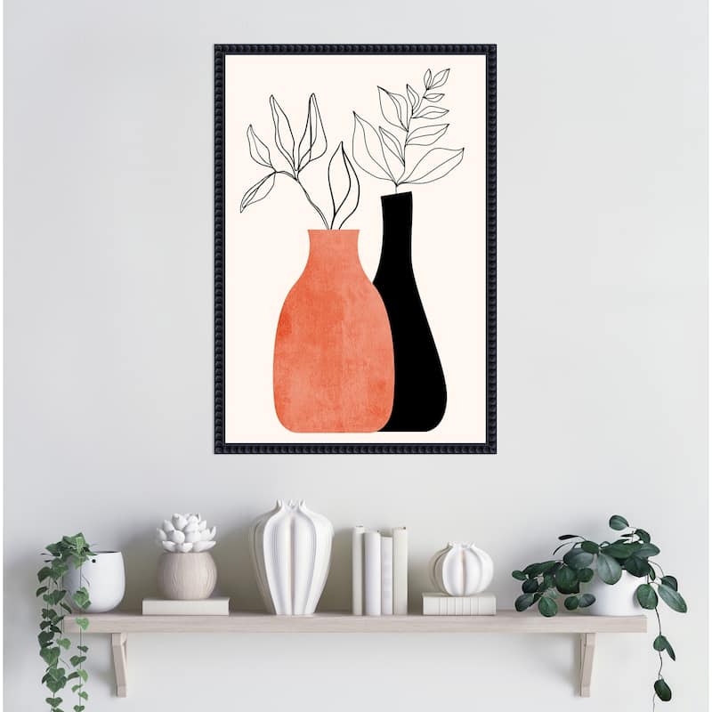 Madame a Monsieur by Eins Kubistika Framed Canvas Wall Art Print - Sylvie Beaded Black