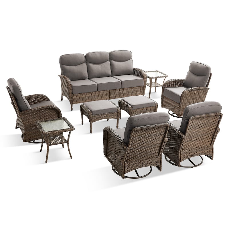 Pocassy Outdoor Sofa Swivel Chair and Ottman with Coffee Table