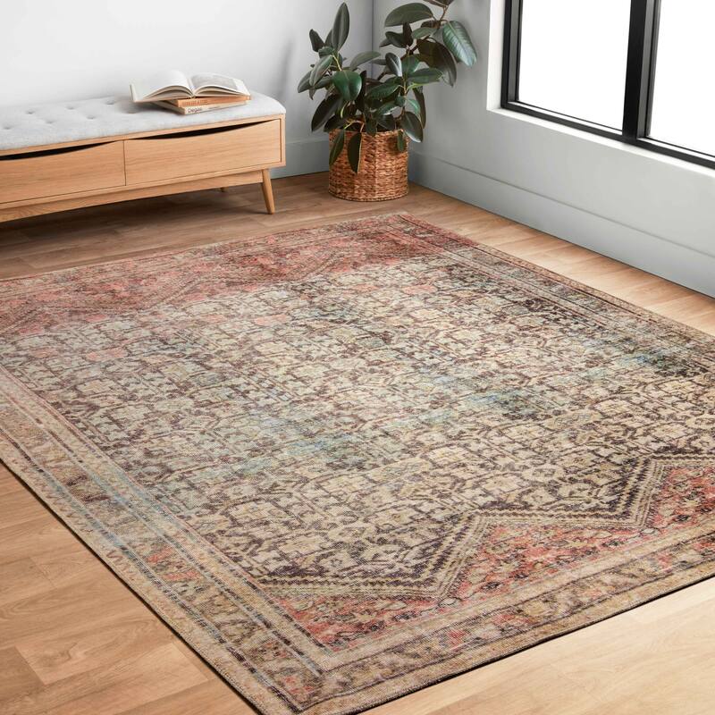 Alexander Home Tremezzina Printed Geometric Botanical Distressed Rug