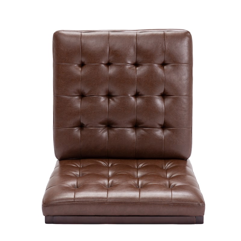 Roomfitters Tufted Faux Leather Accent Chair with Wood Legs, Modern Upholstered Chair for Living Room or Office