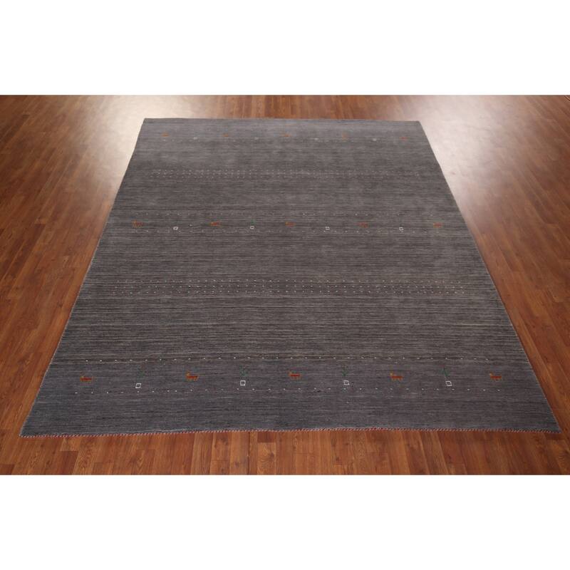 Gray & Brown Striped Gabbeh Indian Area Rug Handmade Wool Carpet - 8'2"x 9'6"