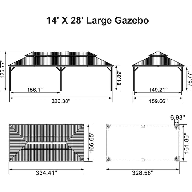 PURPLE LEAF Outdoor Hardtop Gazebo Pro Champagne Metal Frame Galvanized Steel Double Roof with Curtains and Netting for Poolside