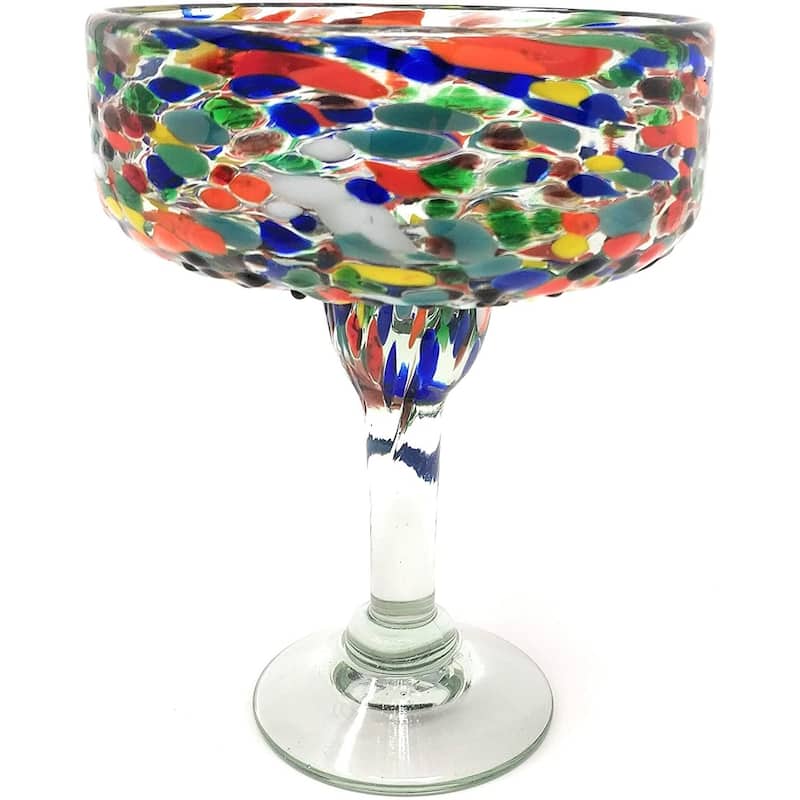 Dos Sueños Mexican Hand Blown Glass - Set of 4 Hand Blown Margarita Glasses Confetti Rock (16 oz)